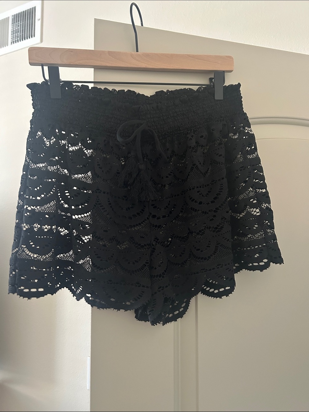 Women's Black Lace Crochet Shorts - Lightweight Summer Cover-Up